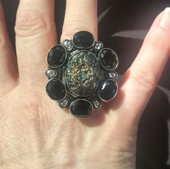 New Titanium Druzy & Spinnel 925 Silver Statement Ring. - Picture 3 of 13